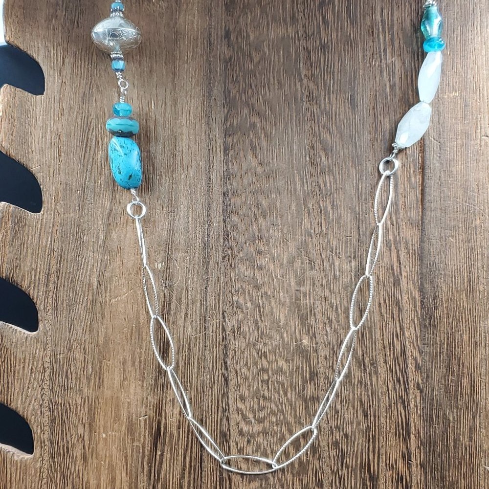 18 Inch Sterling Silver Blue Stones Quartz And Topaz Necklace